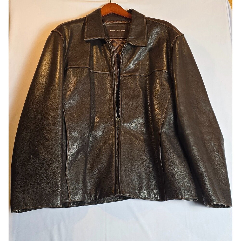 Marc New York Andrew Marc Men’s Brown Leather‎ Jacket XXL 2XL Quilted Lined Moto